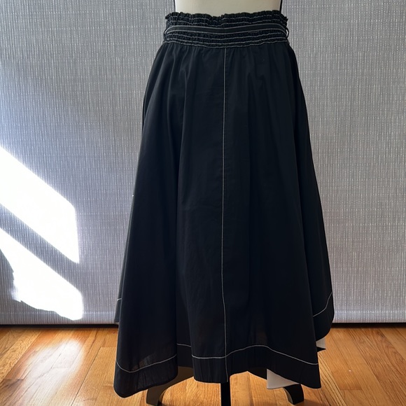 Black Cotton Midi Flared Skirt with White Buttons and White Stitches - Picture 2 of 8
